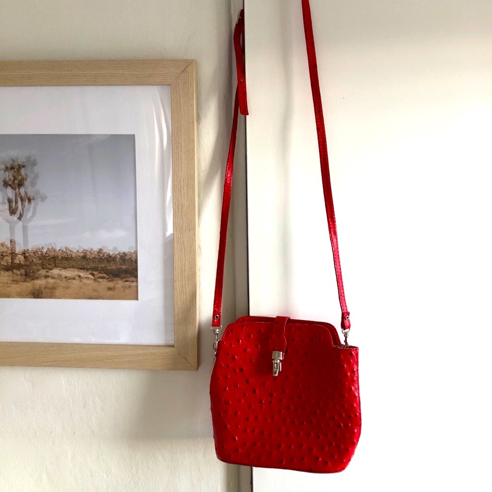 Red Ostrich Leather Crossbody Bag